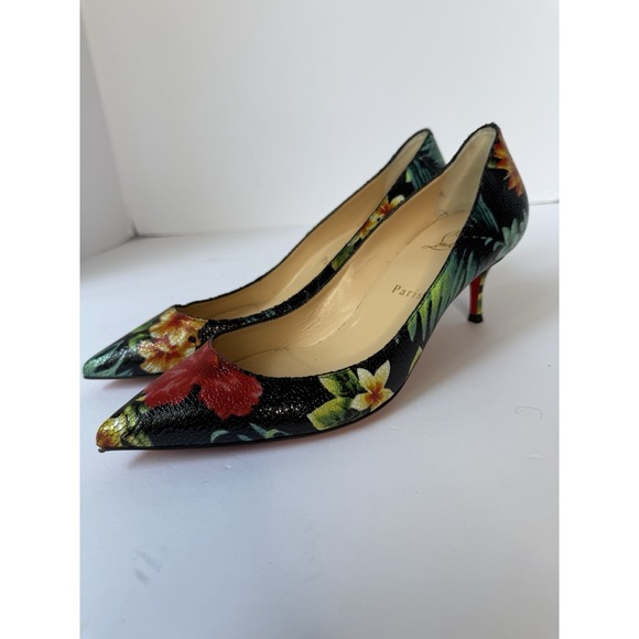 Christian Louboutin Pigalle Follies 55 Calf Hawaii Tropical Floral Heels SZ 38.5 - Picture 4 of 9